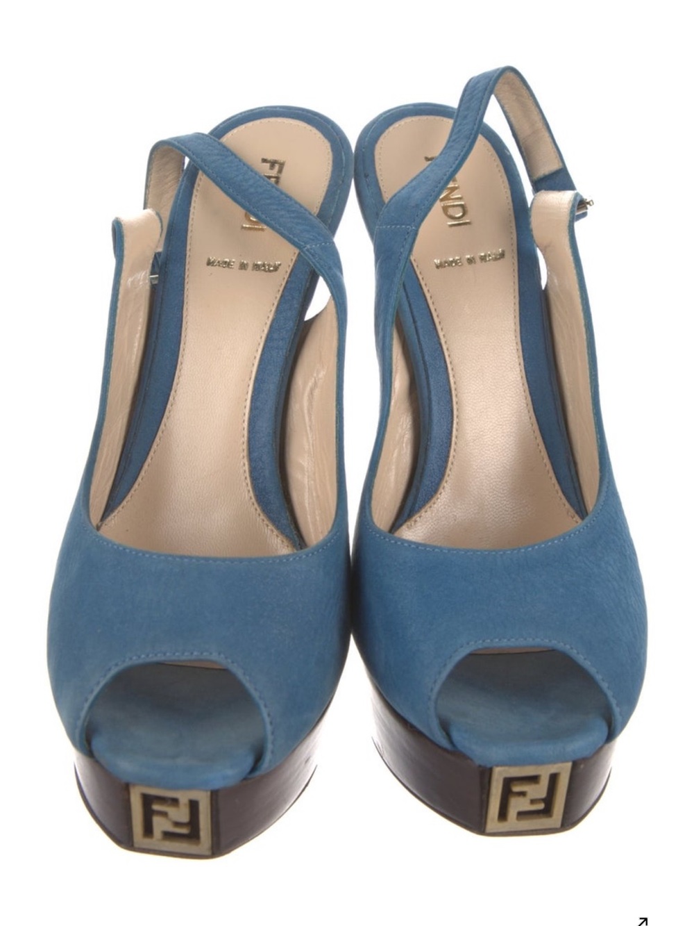 Fendi Teal Blue Suede Peep-Toe Platform Slingbacks